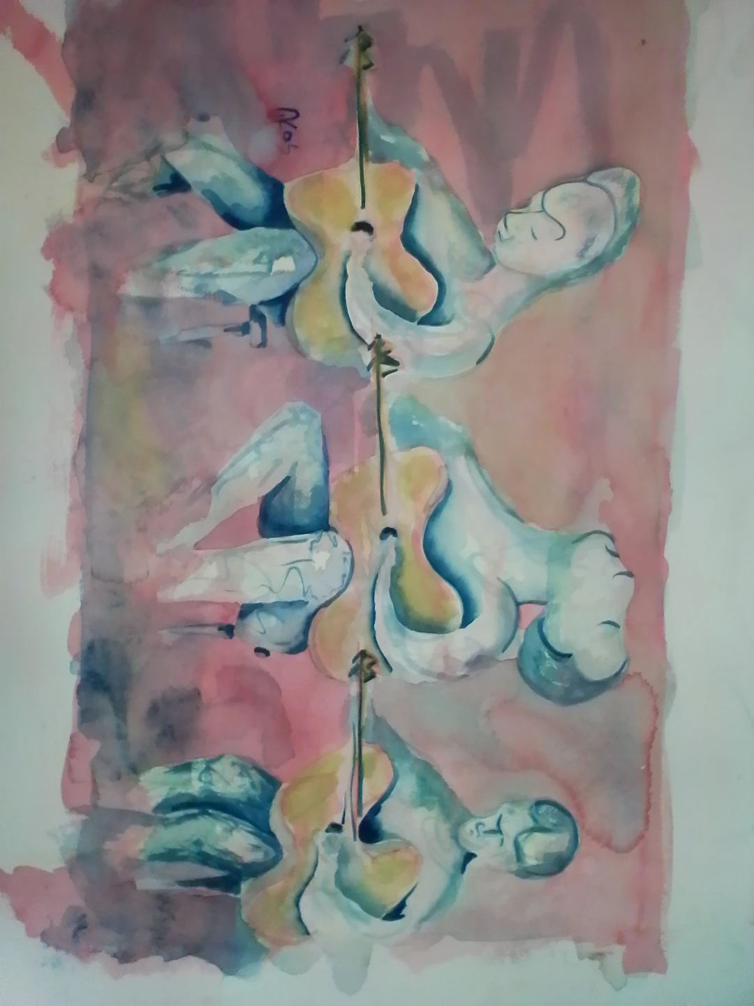 Abstract Three Violen Men Watercolor Painting - photo 4