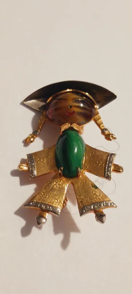 Cute Luttle Girl Brooch with Tiger Eye & Malachite Stones thumbnail