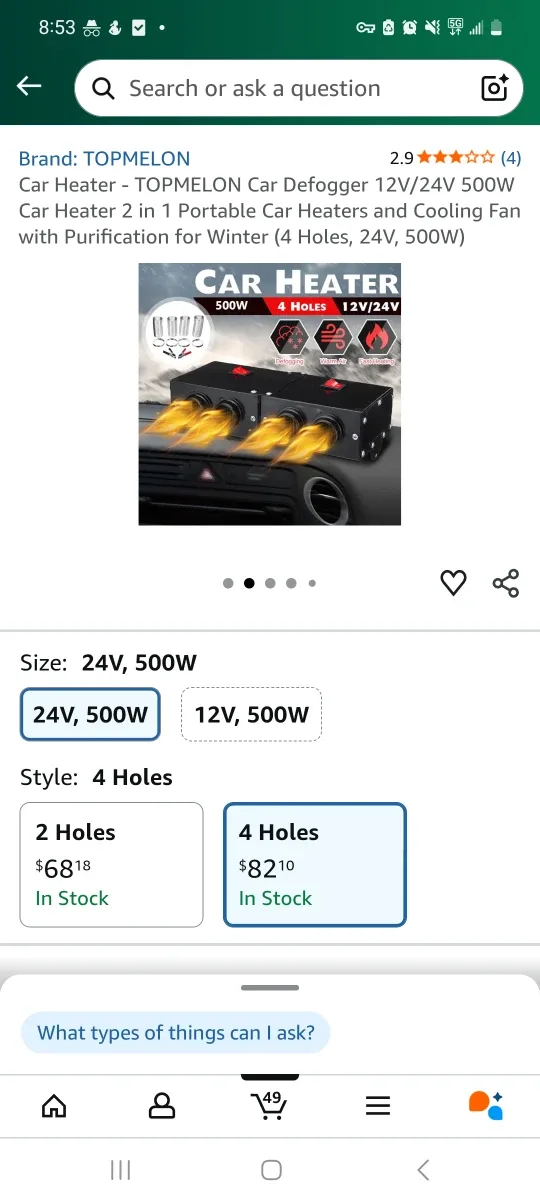 TOPMELON Car Defogger Heater 12V/24V 500W image indicator(2)