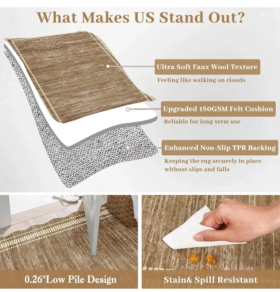 9x12 Brown Area Rug - Stain Resistant, Anti-Slip - photo 4
