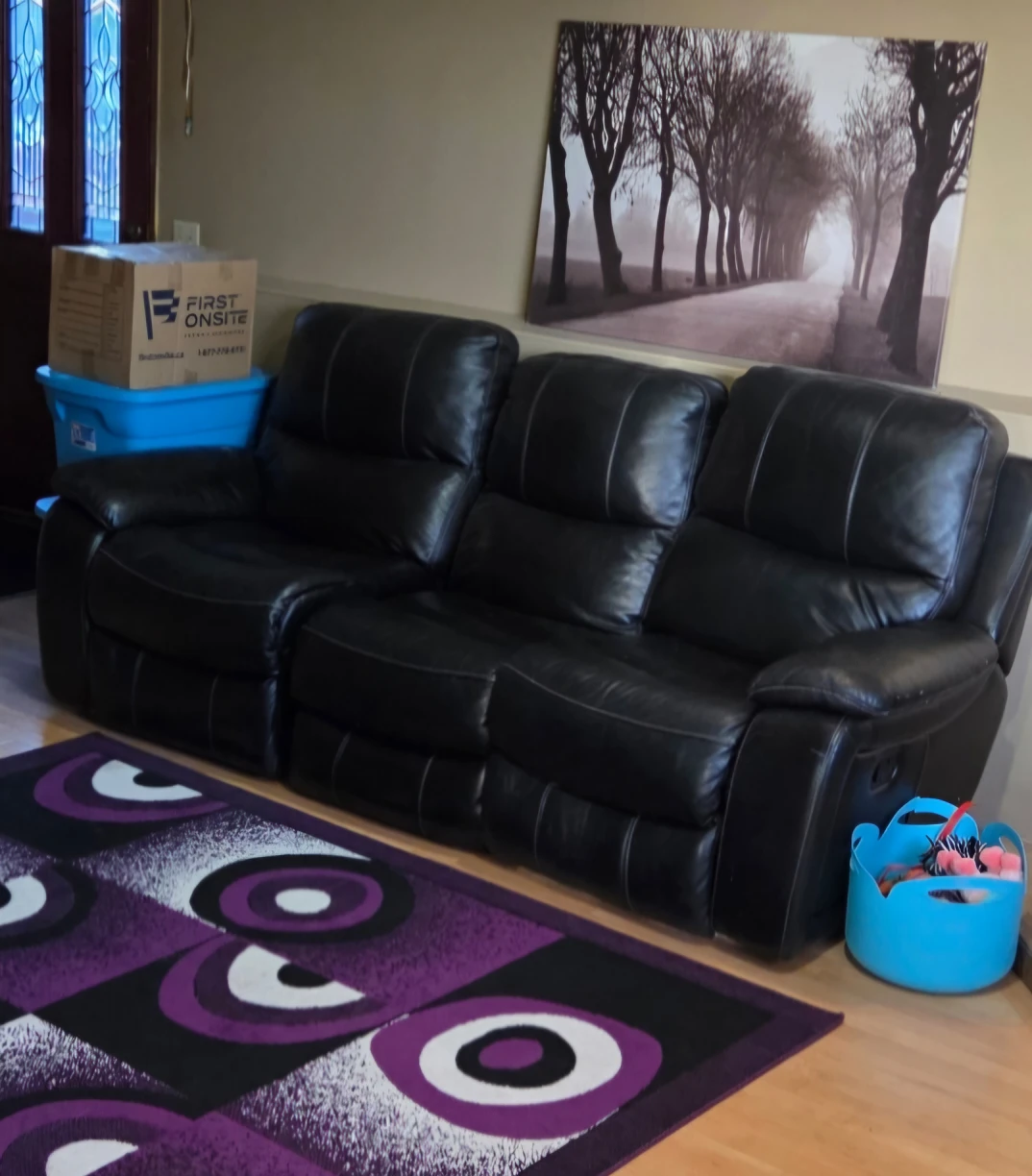Black Leather Reclining Sofa and Recliner Set - photo 2