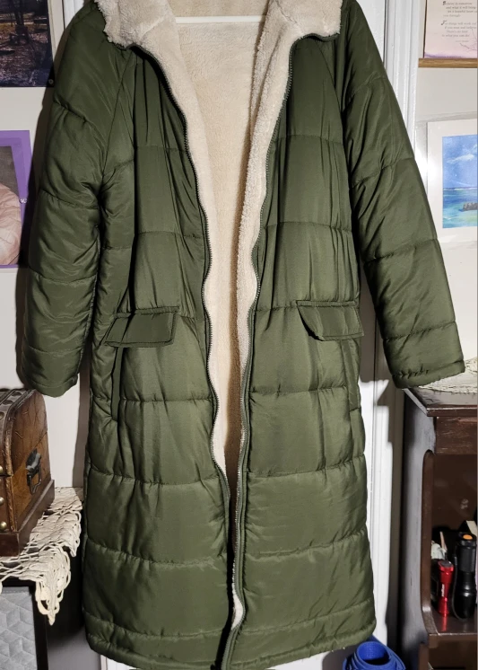 Olive Green Puffer Coat - Size M