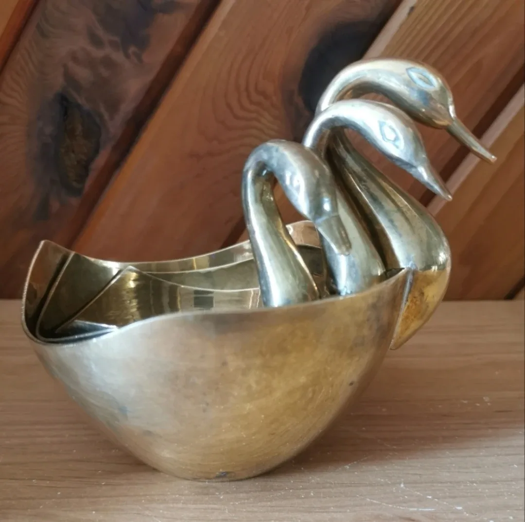 Vintage Brass Nesting Swan Bowls image indicator(5)
