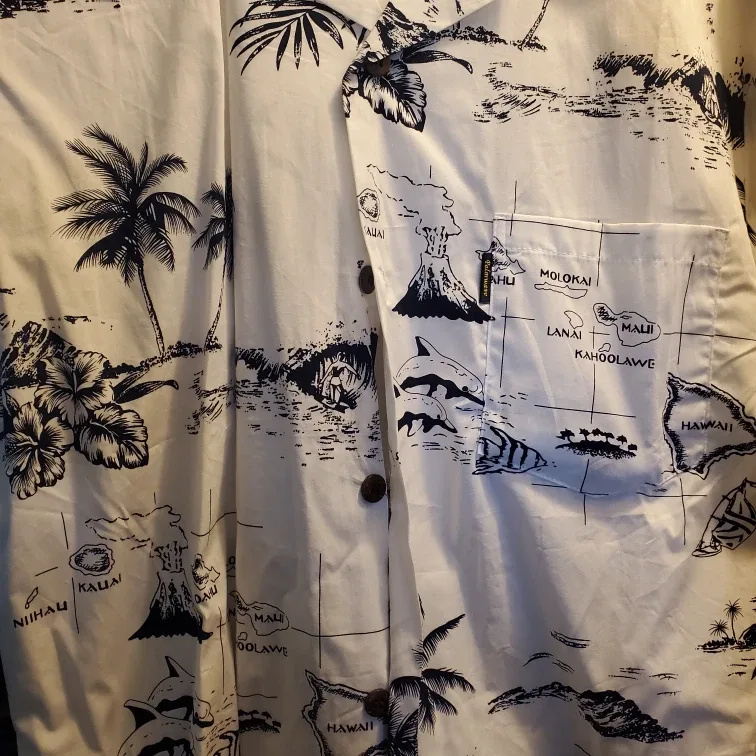 Kahala Hawaiian Shirt - White with Island Print image indicator(2)