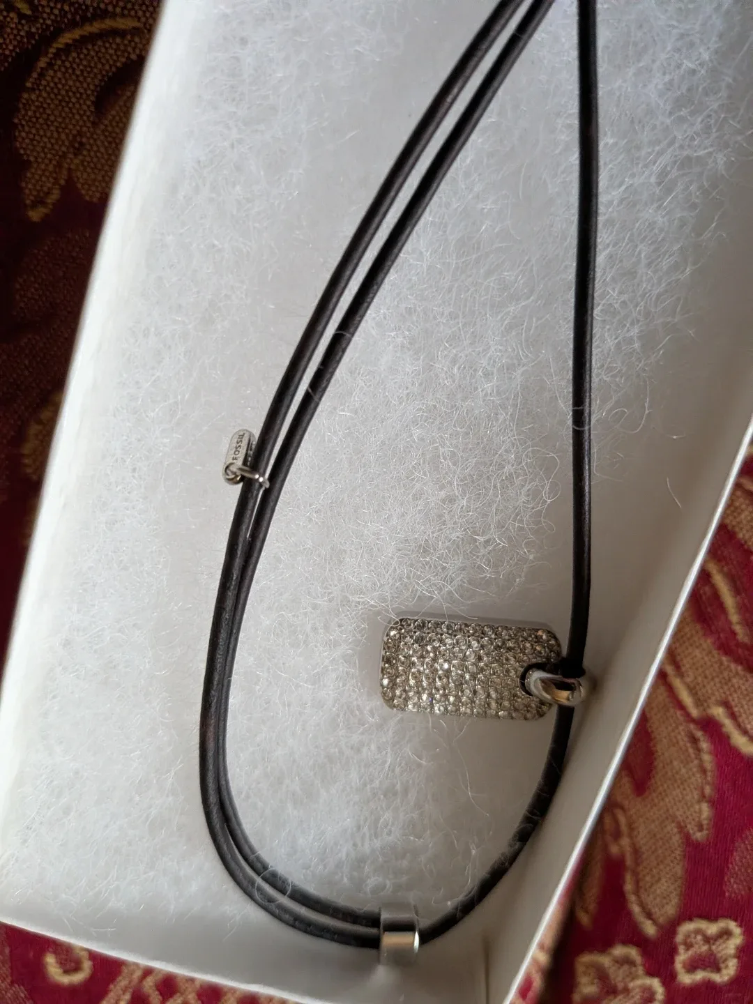 Fossil Leather Cord Necklace with Pave Pendant image indicator(7)