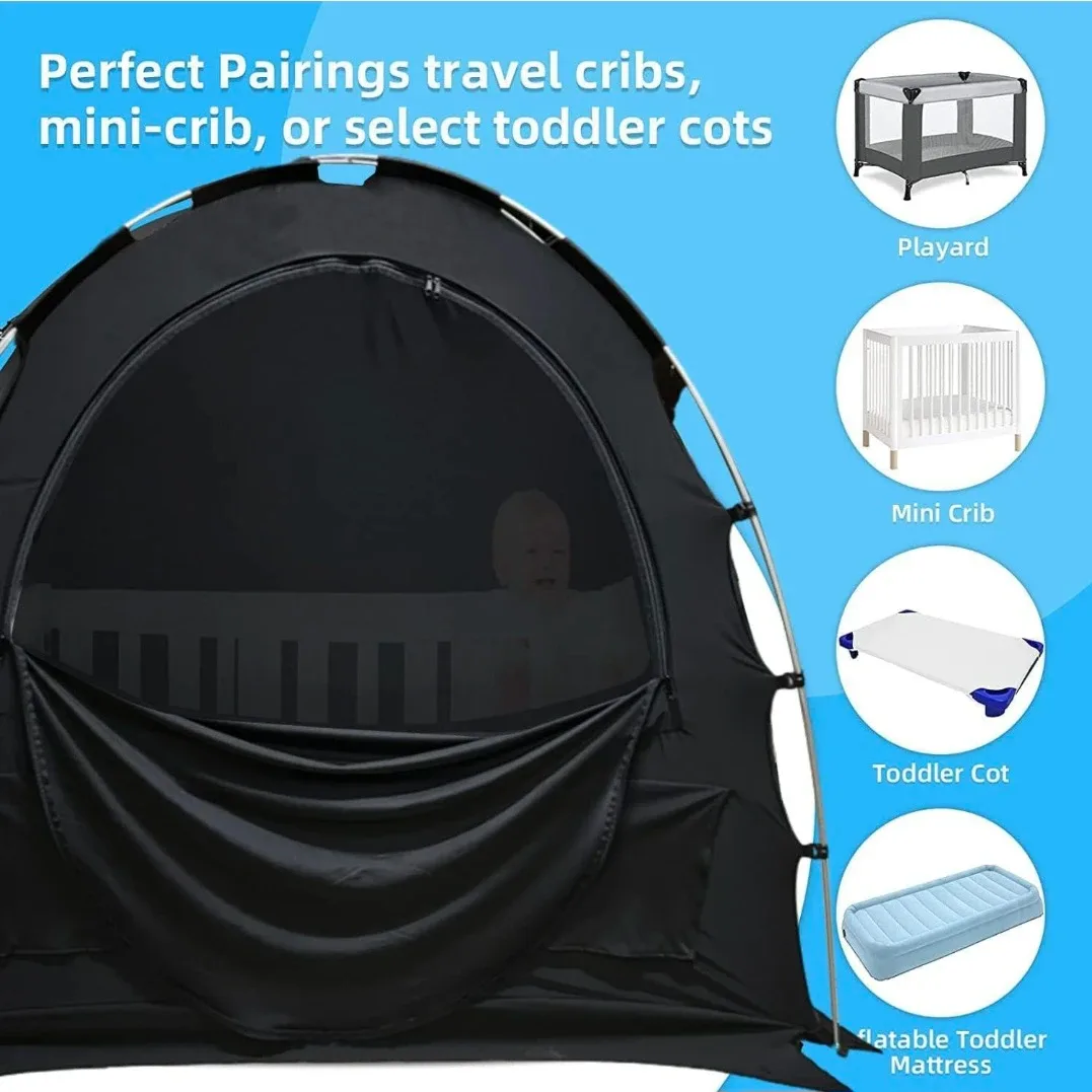 Crib Blackout Tent Cover, Crib Canopy Pod Tent for Travel Crib image indicator(3)