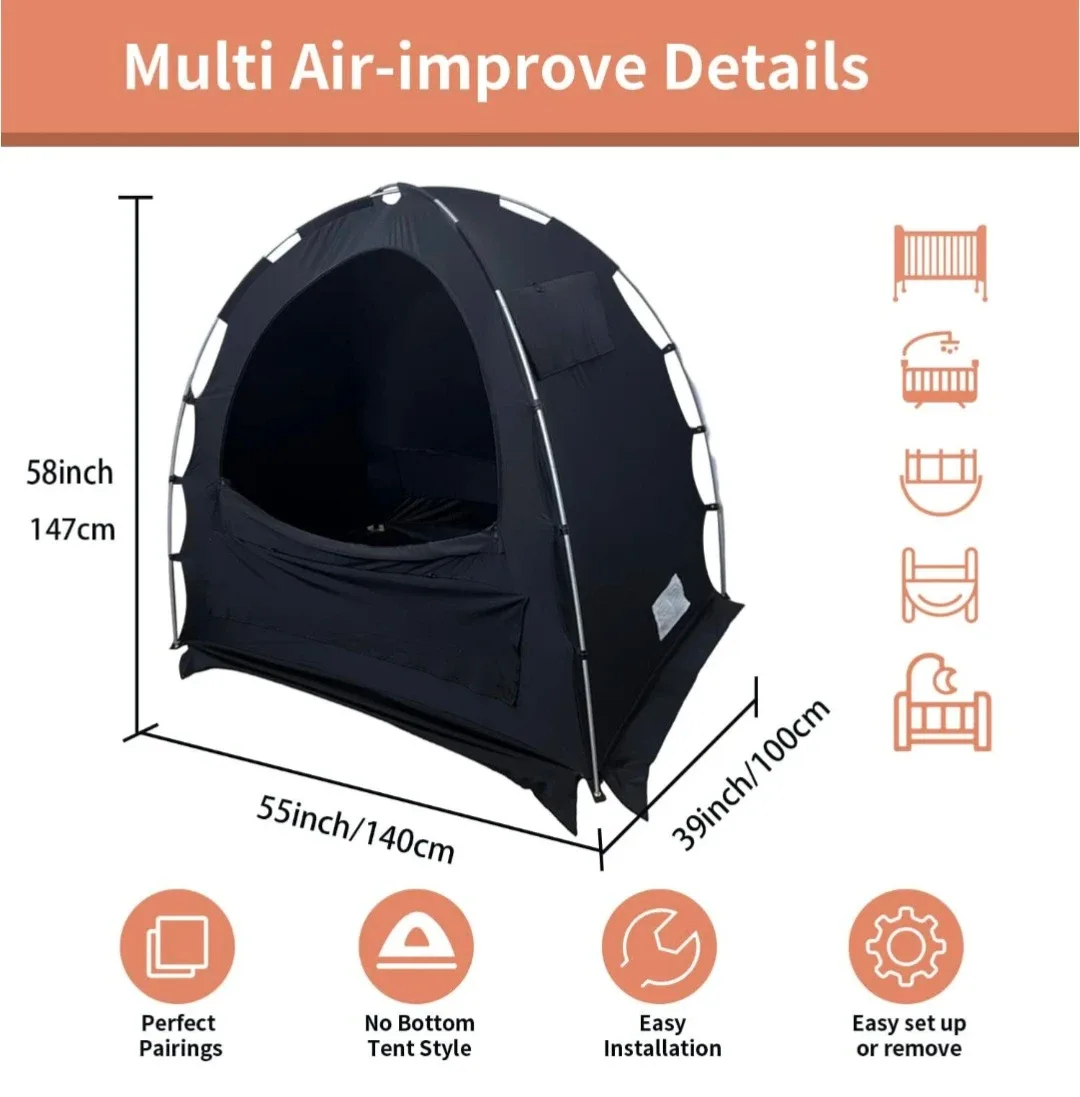 Crib Blackout Tent Cover, Crib Canopy Pod Tent for Travel Crib image indicator(5)