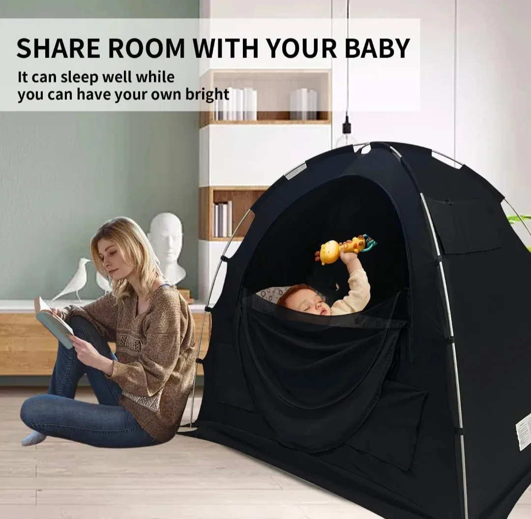 Crib Blackout Tent Cover, Crib Canopy Pod Tent for Travel Crib image indicator(6)