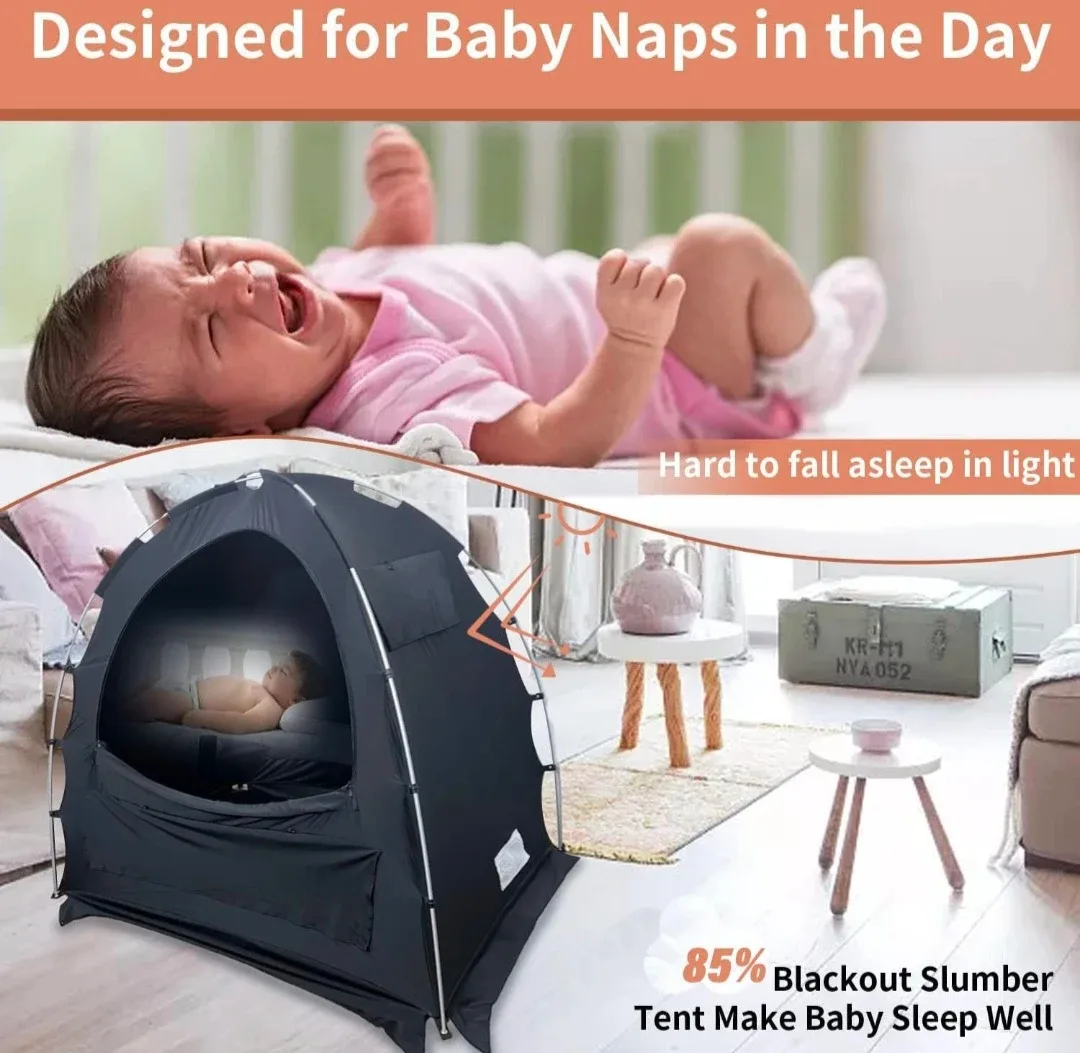 Crib Blackout Tent Cover, Crib Canopy Pod Tent for Travel Crib image indicator(8)