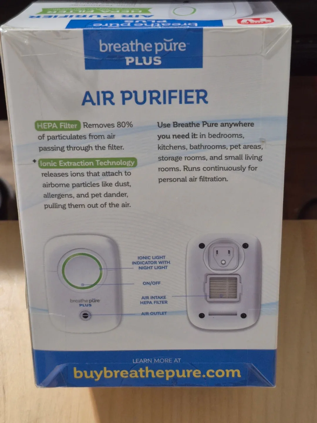 BNIB)Breathe Pure PLUS Portable Plug-In Air Purifier image indicator(4)