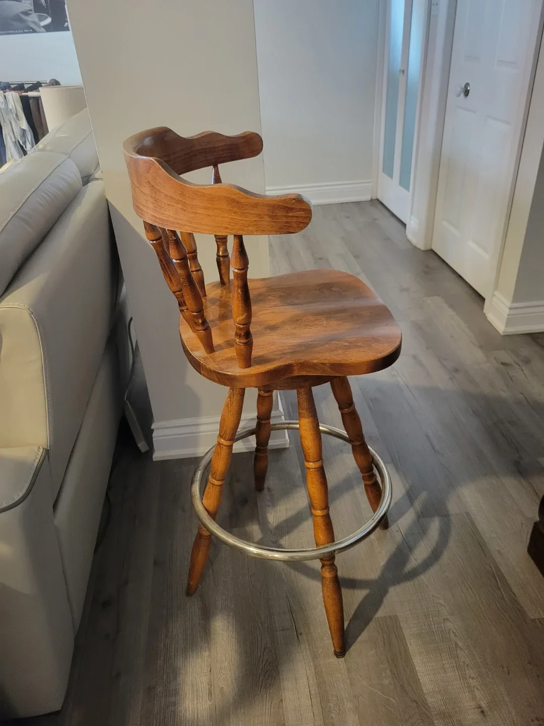 Maple Wood Swivel Bar Stool with foot ring image indicator(2)