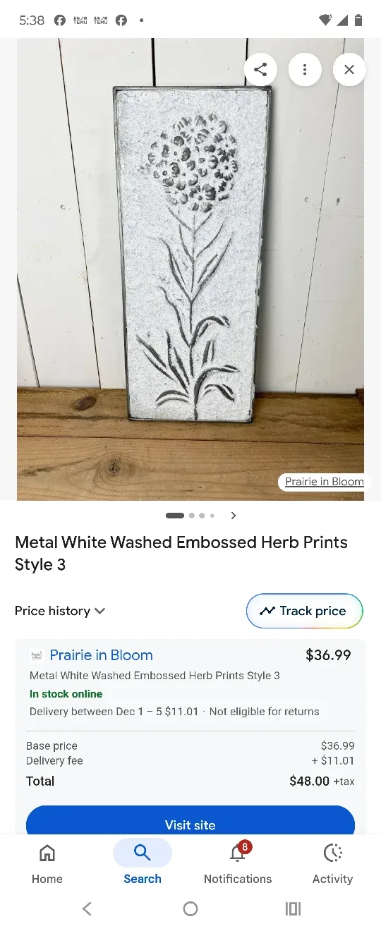Metal White Washed Embossed Herb Prints image indicator(6)