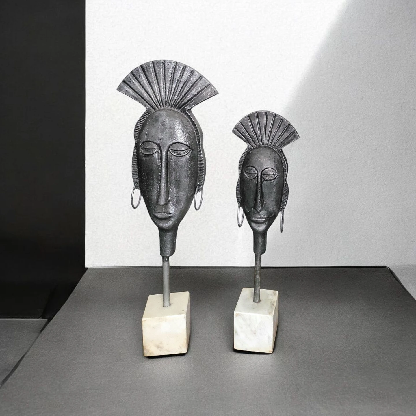 Pair of Decorative Metal AfricanFace Sculptures - photo 3