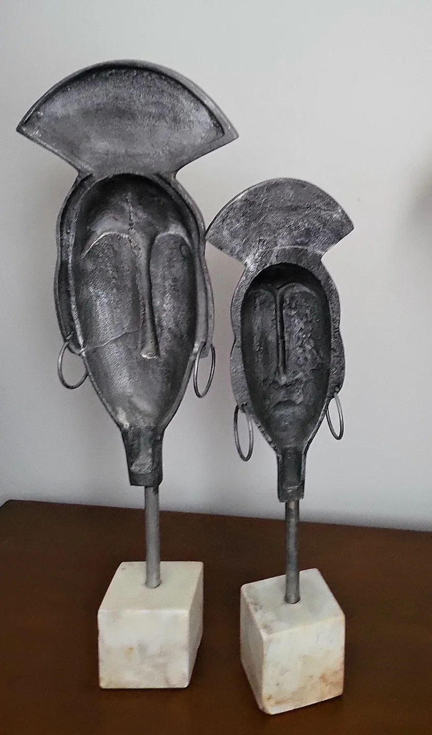 Pair of Decorative Metal AfricanFace Sculptures image indicator(5)