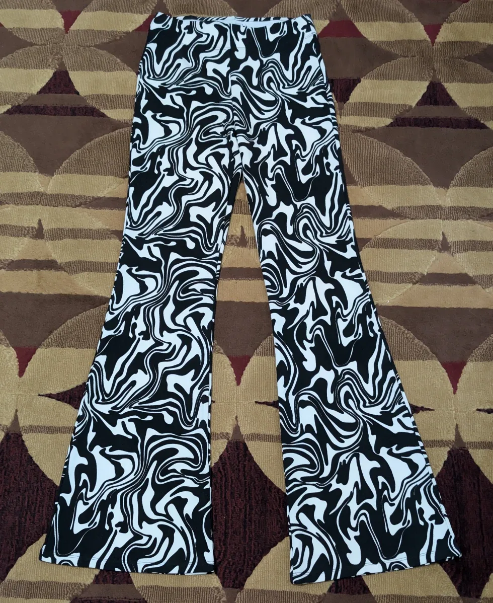 Black & White Swirl Print Flare Pants