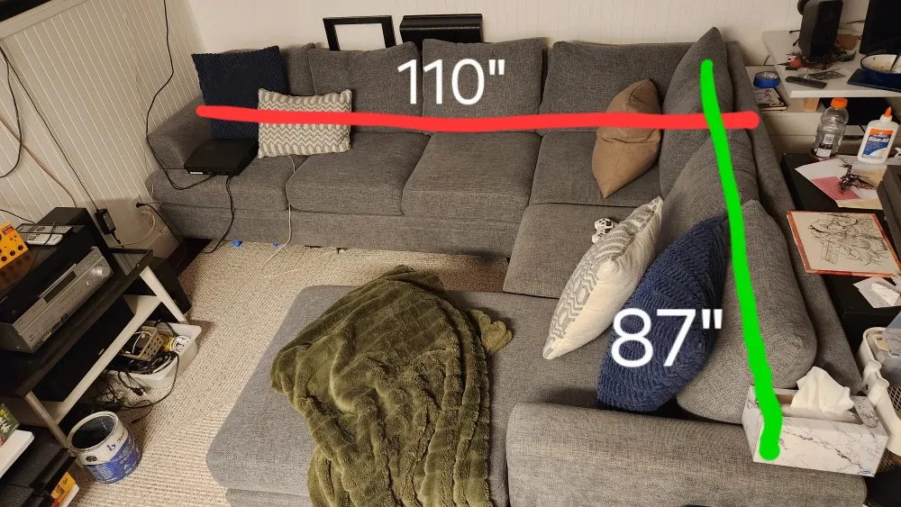 Grey Sectional Couch - 110" x 87"