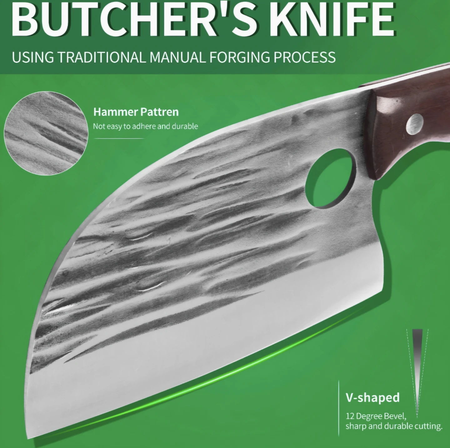 FULLHI Full Tang Butcher Chef Cleaver with Sheath New - photo 3