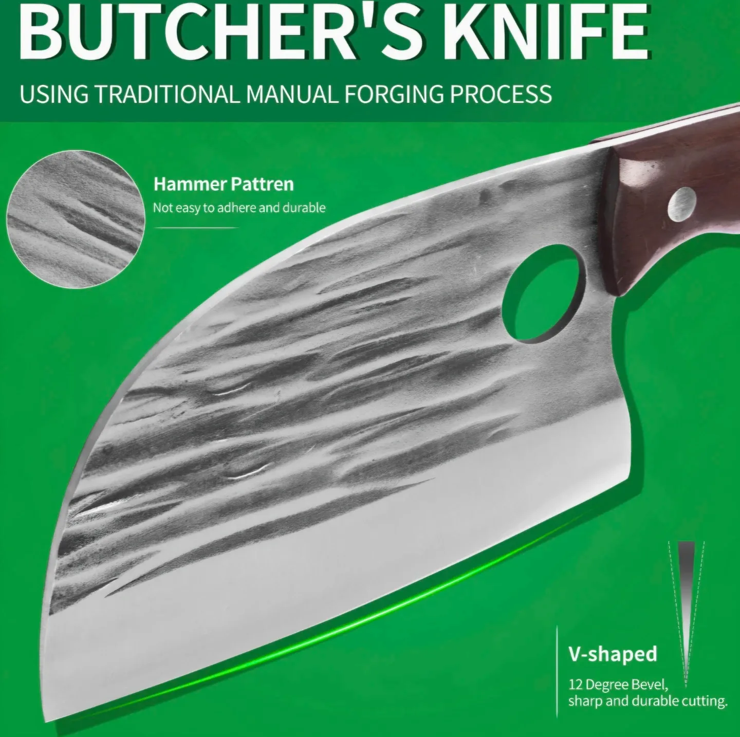 FULLHI Full Tang Butcher Chef Cleaver with Sheath New image indicator(3)