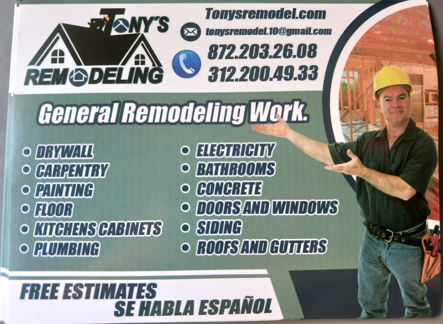 Tony's Remodeling Business Card