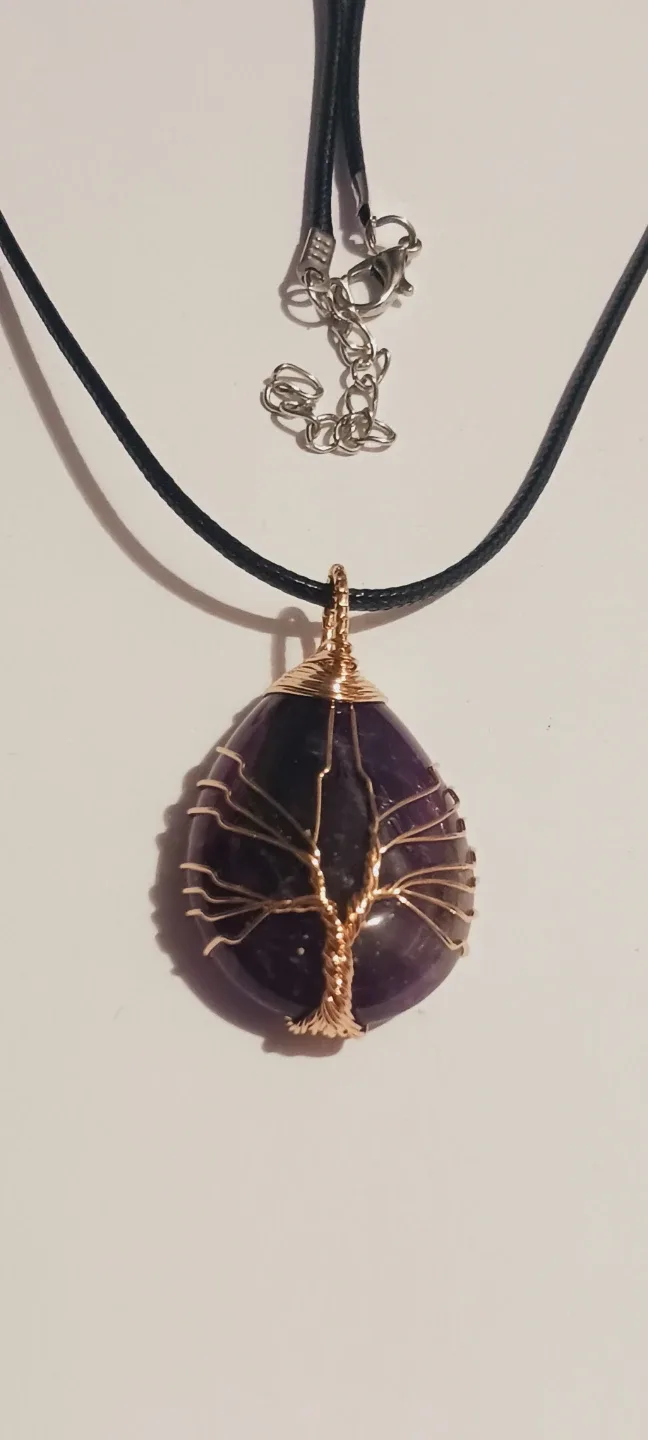 NEW !! Amethyst with Gold Tree of Life Pendant Necklace thumbnail