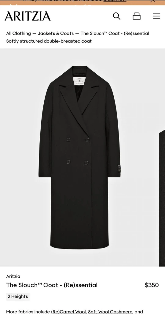 Aritzia The Slouch Coat - (Re)ssential Black - M - photo 4
