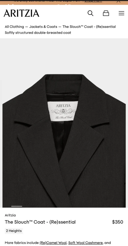 Aritzia The Slouch Coat - (Re)ssential Black - M - photo 5