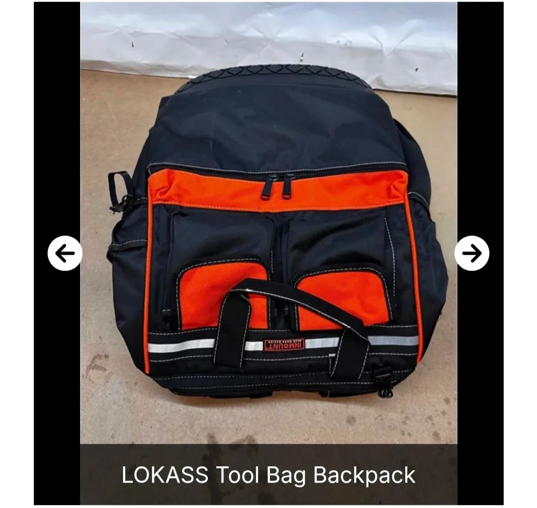 New LOKASS Heavy Duty Tool Bag Backpack – Color Black Orange image indicator(3)