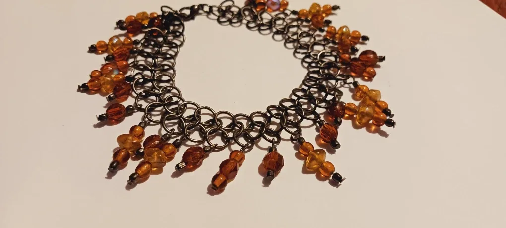 Unique Handmade Amber Lucite Beaded Bracelet