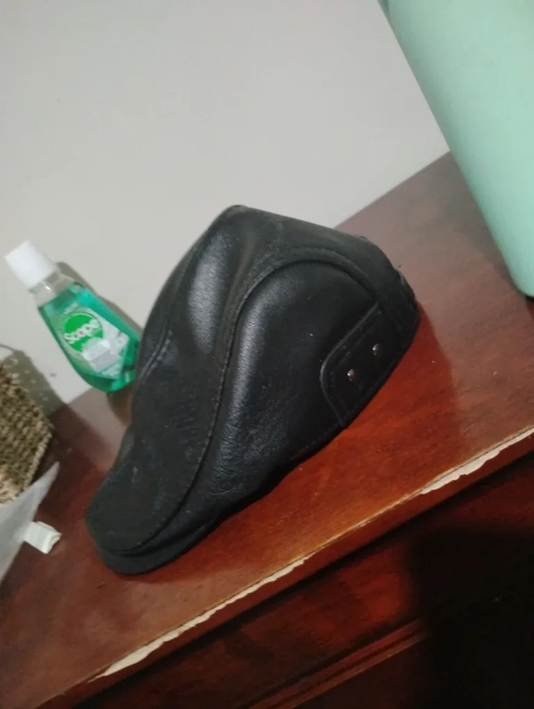 Black Leather Flat Cap