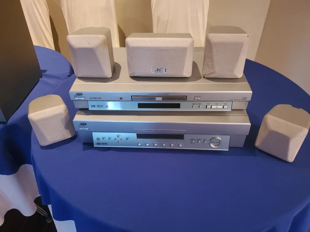 DVD/CD player plus home theater receiver plus 5 sound speakers. image indicator(3)