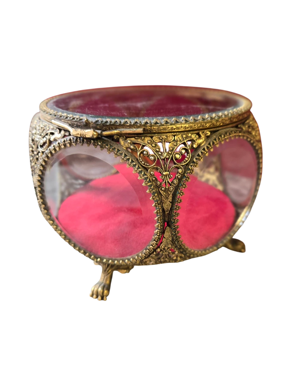 Vintage Glass & Gold Jewelry Trinket Box