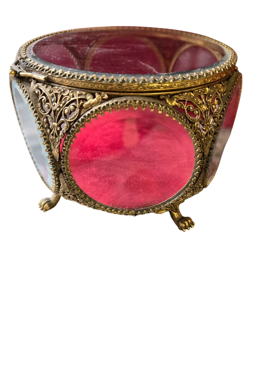 Vintage Glass & Gold Jewelry Trinket Box image indicator(2)