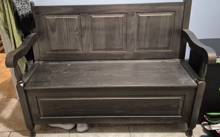 Storage Bench with Backrest - Dark Wood