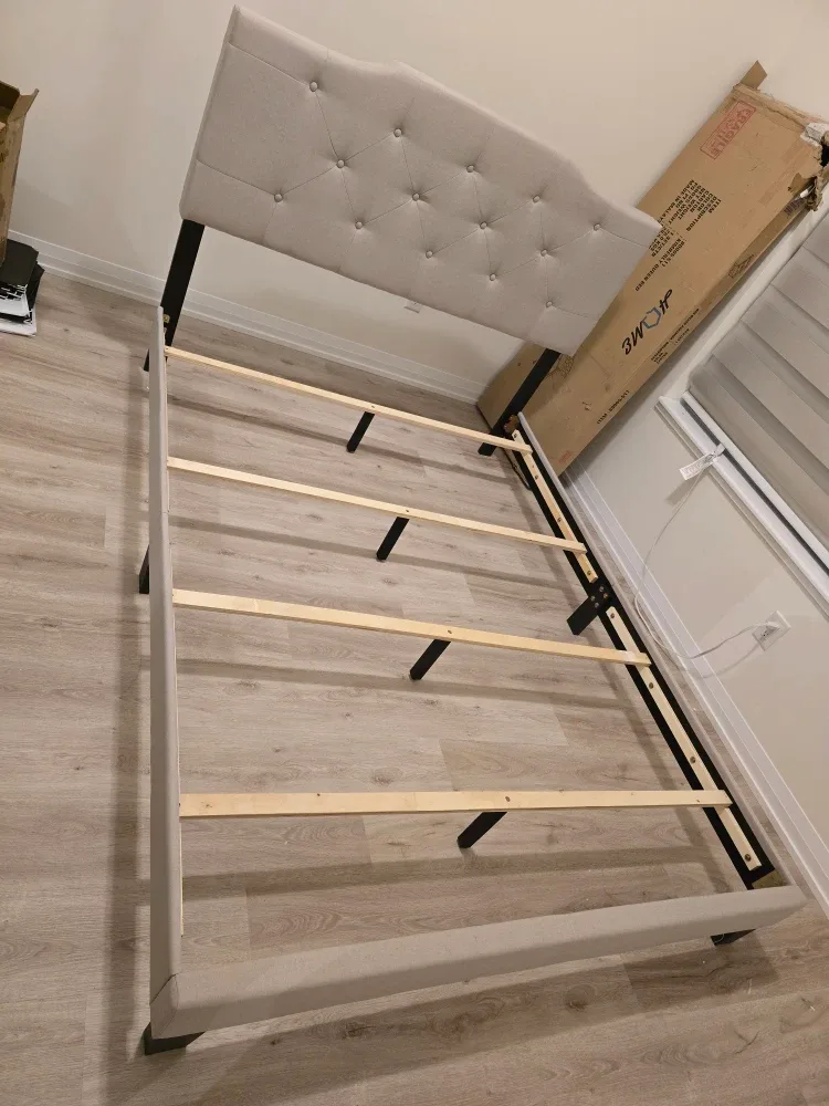 Queen Size Upholstered Bed Frame - Beige