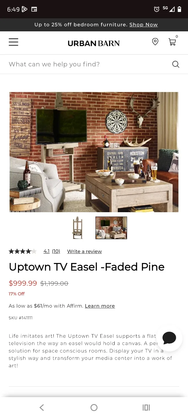 Urban Barn Uptown TV Easel - Faded Pine image indicator(2)