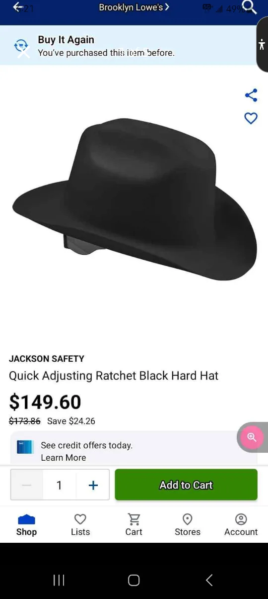 Jackson Safety Quick Adjusting Ratchet Black Hard Hat