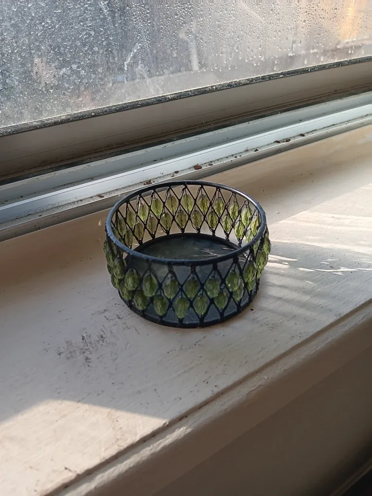 Green Beaded Candle Holder