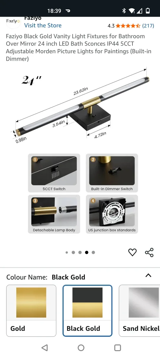 Faziyo Black Gold Vanity Light - 24 inch image indicator(2)