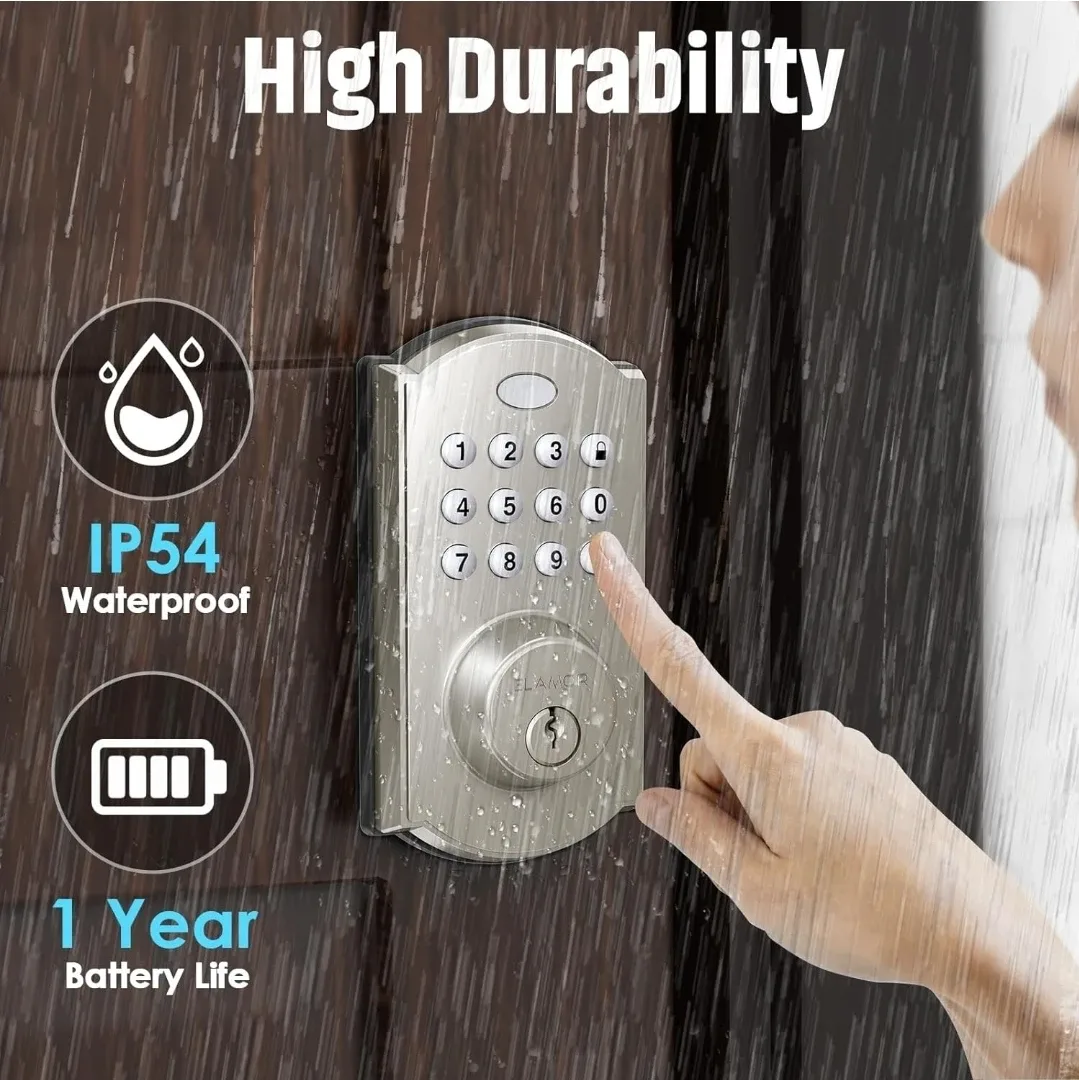 ELAMOR M19 Keyless Entry Door Lock - Sand Nickel image indicator(8)