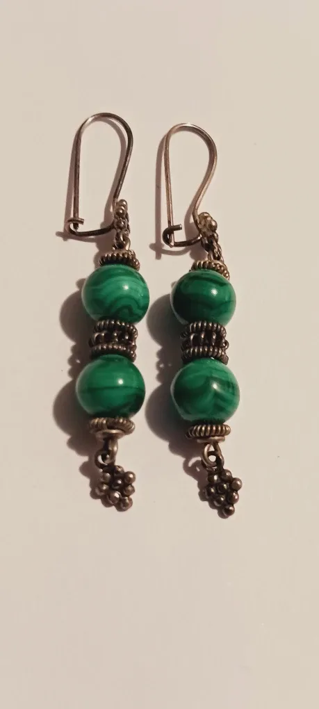 Sterling Silver 925 Malachite Dangle Earrings image indicator(4)