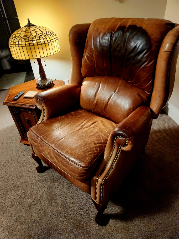 Leather Wingback Armchair - Brown - photo 2