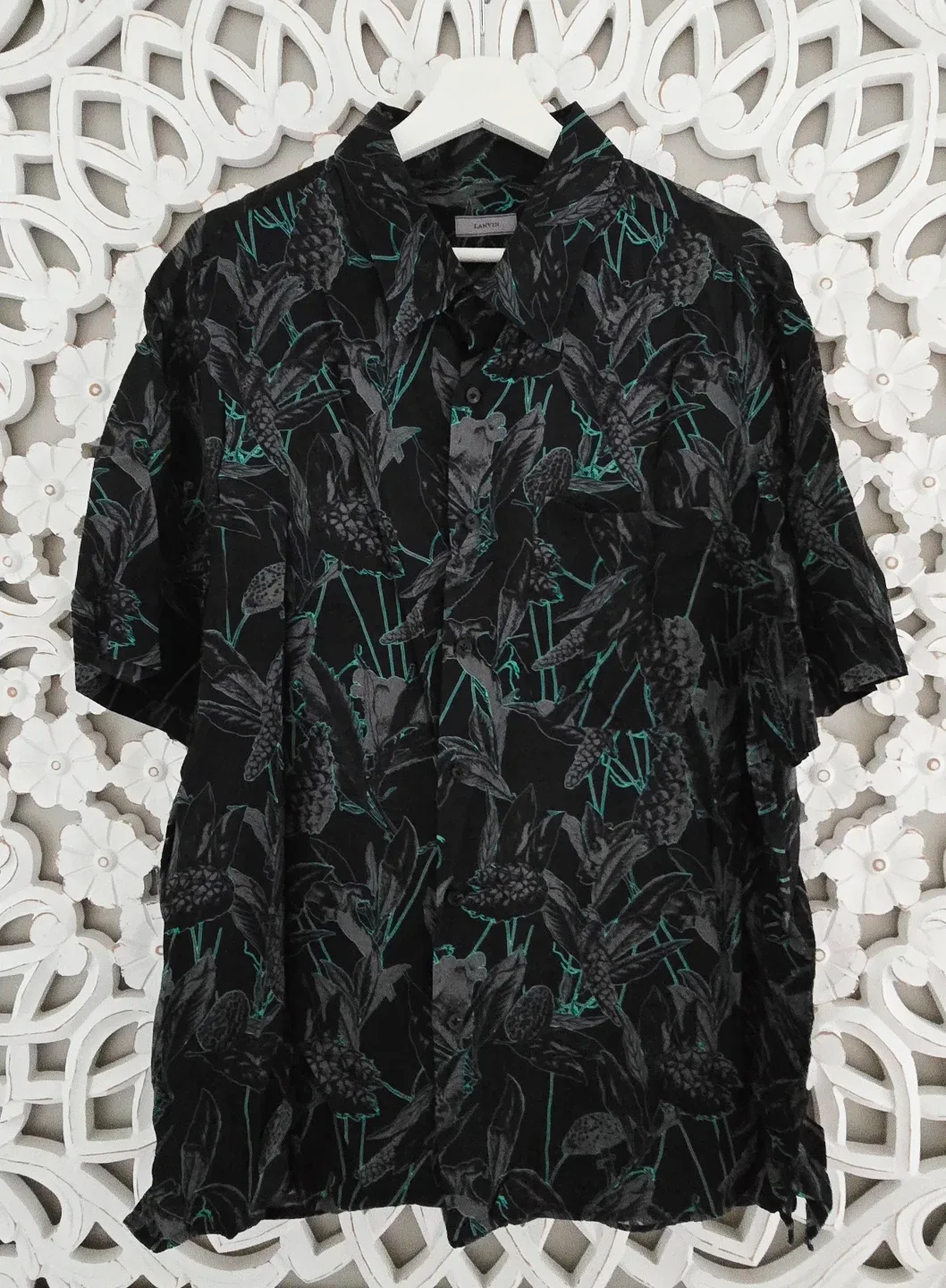 LANVIN Black Floral Print Shirt - Size 39