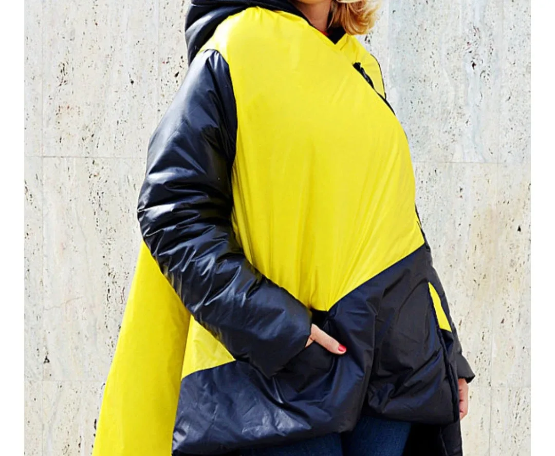 Yellow & Black Asymmetrical Padded Winter Jacket image indicator(3)