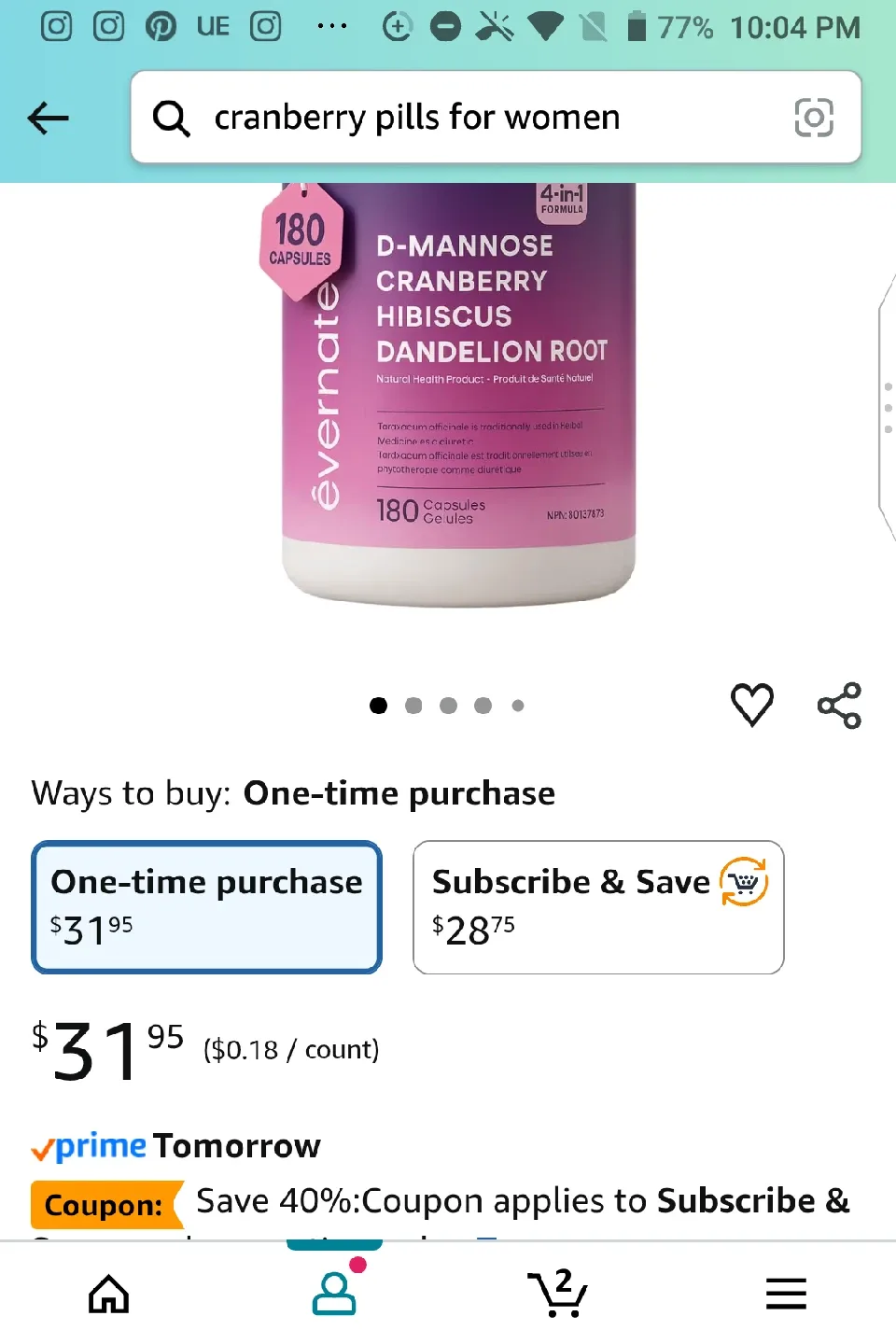 Evernate D-Mannose Cranberry Capsules - 180 Vegan Capsules image indicator(2)