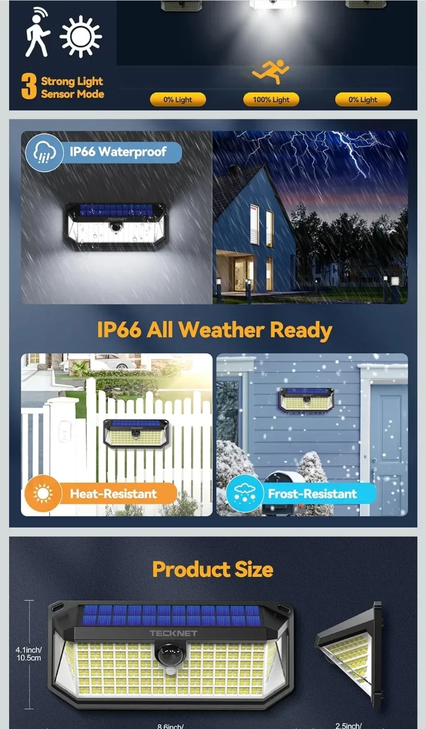 New 2 TECKNET 4200Lm Solar Lights Outdoor image indicator(6)