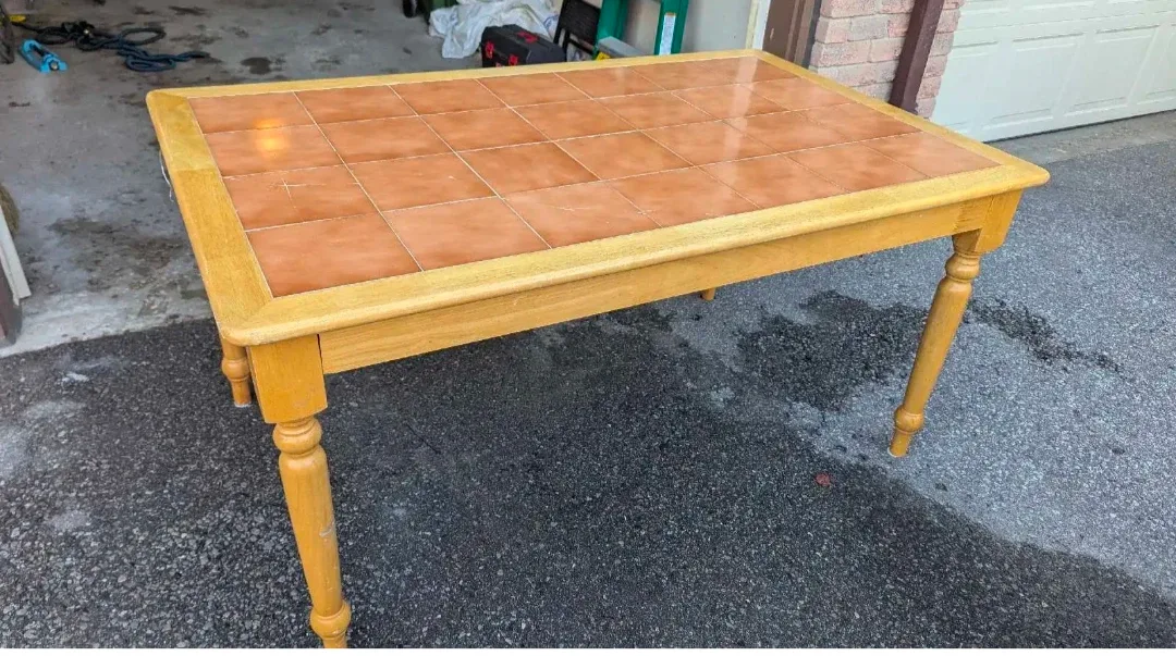 Wood Dining Table with Tile Inlay