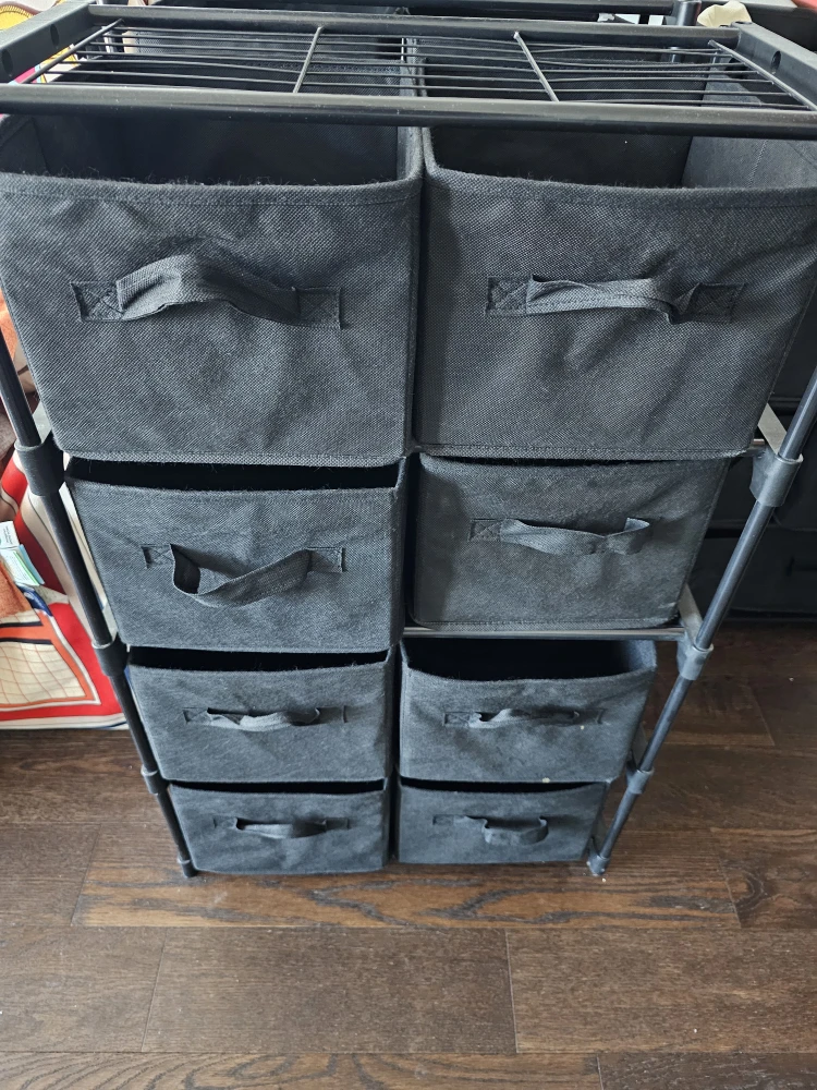 Storage Shelf with Fabric Bins - Black