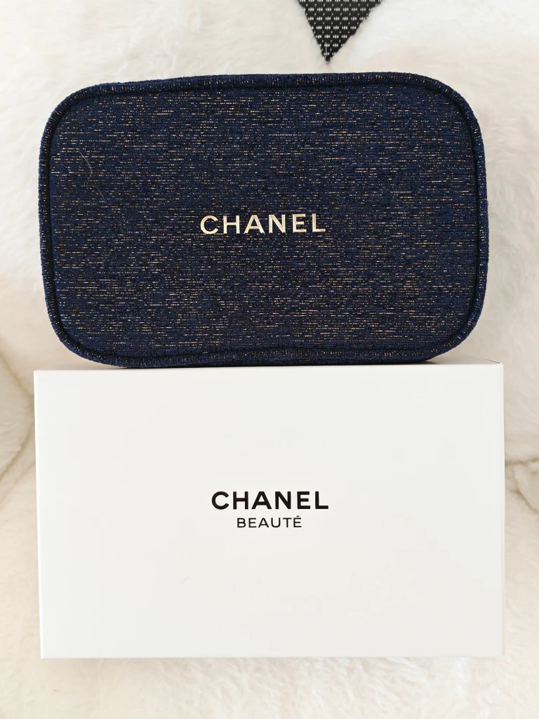 Chanel Beaute Midnight Blue and Gold Cosmetic Pouch