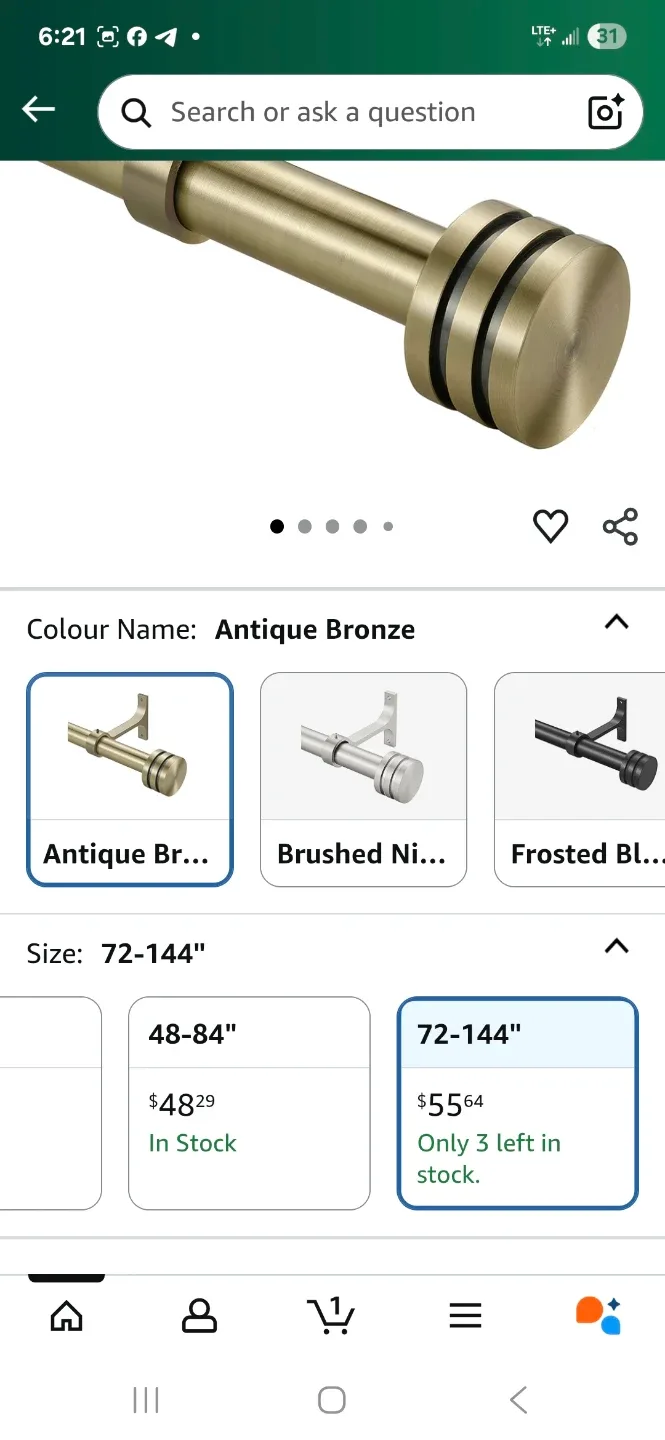 Antique Bronze Curtain Rod 72-144" image indicator(4)