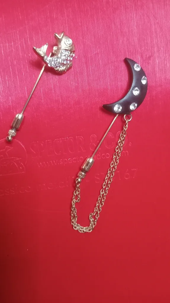 Vintage Gold Fish & Moon Lapel Pins